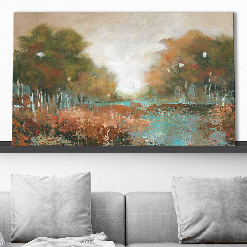 «Autumn Walk» par Carol Robinson - Peinture, L 30 po x H 18 po, Toile tendue