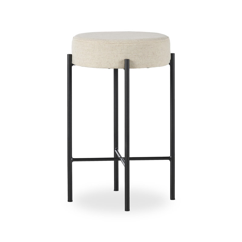Eugenia Upholstered Bar & Counter Stool with Metal Frame, Counter Stool (26" Seat Height), Savile Flax - Beige
