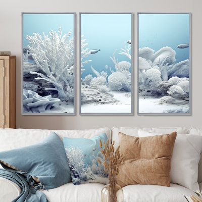 Coastal White Coral Serenity - Ensemble d'art mural sur toile corail sous l'eau