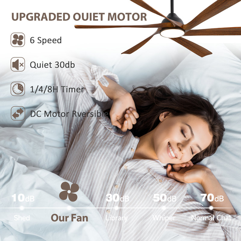 6 Blade Solid Wood Smart Ceiling Fan With Quiet Reversible Dc Motor, Dimmable Led Light, Remote & App Control, Black, Brown