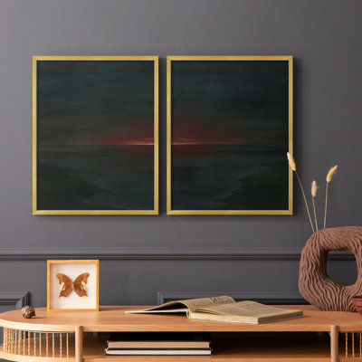 «Red Nightsky I», reproduction encadrée de qualité supérieure - prête à être accrochée - aucun clou requis - aucun clou requis