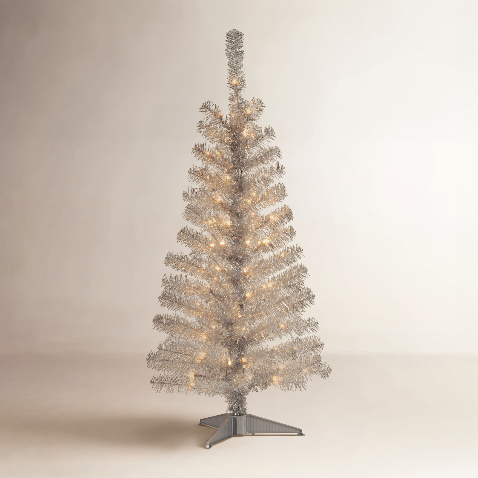 Silver Pre-Lit Pine Christmas Tree, 4'