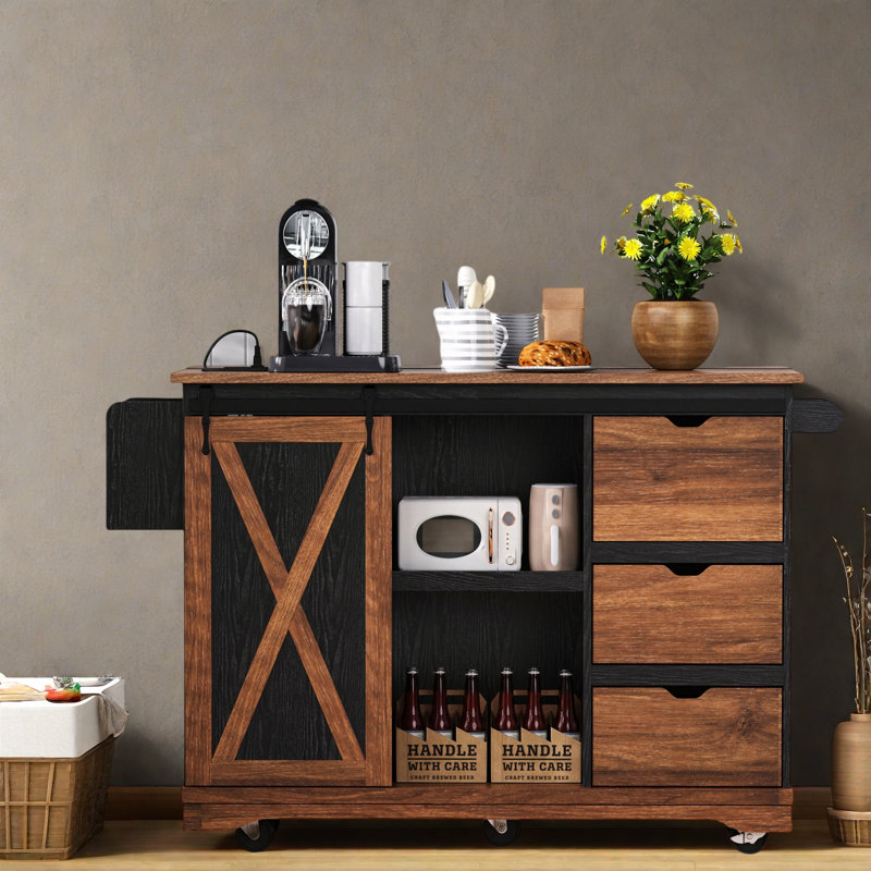 55.5 " W Kitchen Cart, Brown/Black