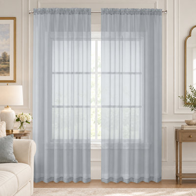 Light Grey Sheer Curtains 96 Inches Long 2 Panels, 59"W x 96"L, Light Filtering Rod Pocket Solid Color Curtains Sheer Panels, Elegant Window Treatment Drapes for Living Room, Bedroom