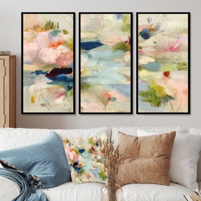 Abstrait minimalisme dans des tons de rose et de vert - ensemble de petits reproductions d'art mural minimalisme