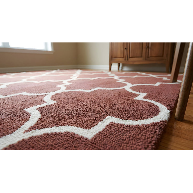 Tapis traditionnel rouille en laine touffeté à la main à motif géométrique rouille