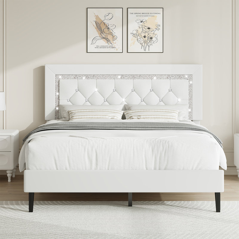 Upholstered Faux Leather Bed, 135x190, White