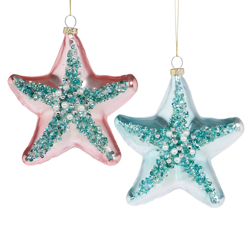 Jeweled Starfish Ornament - 5 Inches Set Of 12