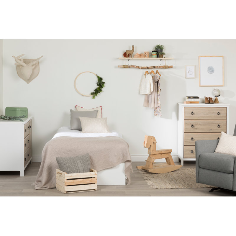 White and Rustic Oak Changing Table with Drawers