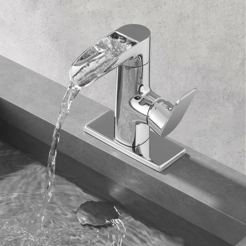 Robinet pour salle de bain à poignée double avec drain - installation monotrou, Chrome