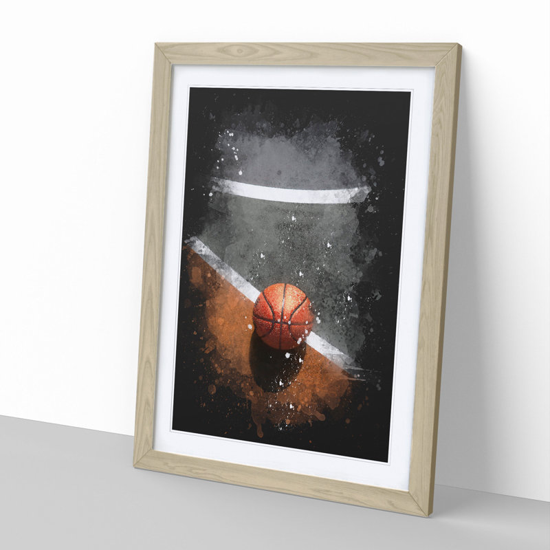 Basketball Court Paint Splash - Picture Frame Graphic Art, Oak, 48cm H x 36cm W x 2cm D