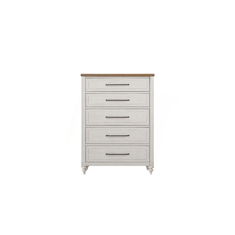 Commode verticale à 5 tiroirs, commode de style campagnard avec pieds décoratifs pour la chambre à coucher