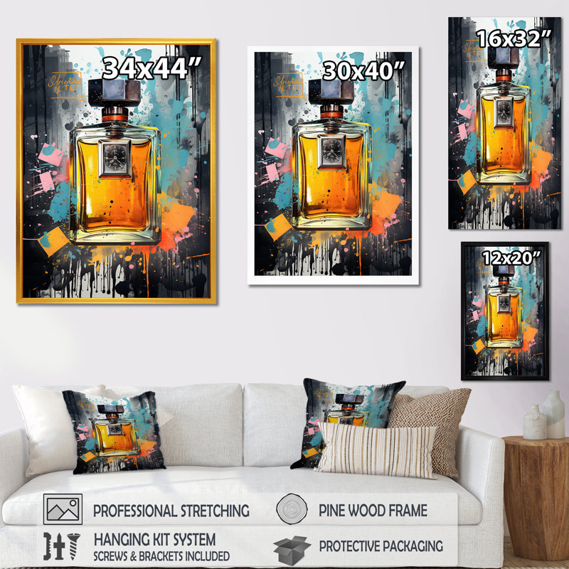 «Blue Fragrant Bottles Of Perfumes 1», art mural parfums, Toile tendue, 44" H x 34" W