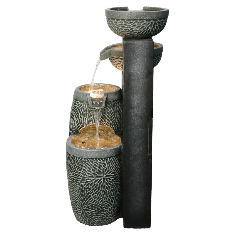 Handcrafted Outdoor Cascade Fountain with Lights
