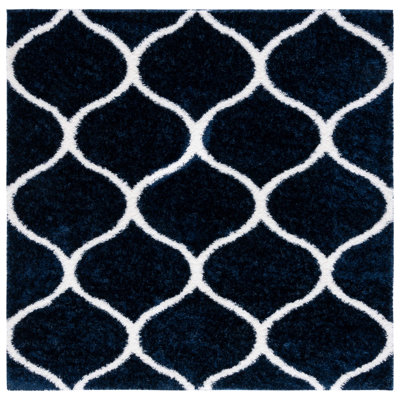 Geometric Power Loom Navy/White Area Rug