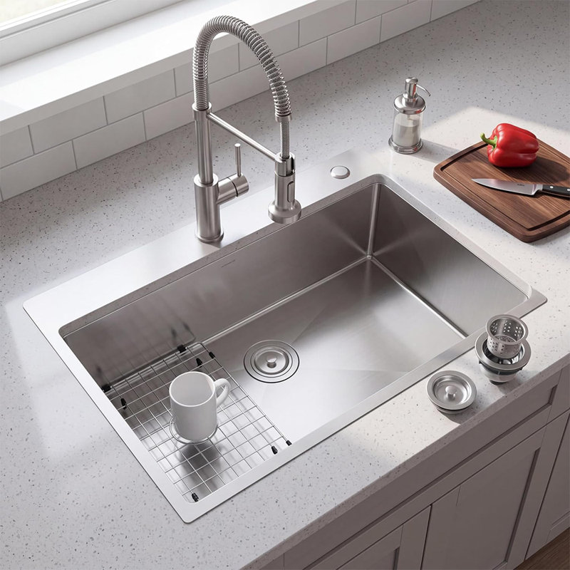 Évier de cuisine en acier inoxydable 36 po x 18 po x 10 po, évier de cuisine à simple cuve avec finition brossée, grille inférieure et crépine