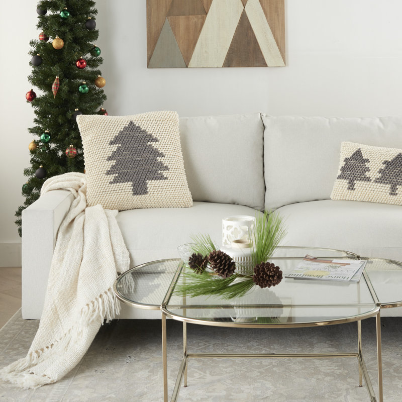 Appliqued Throw Pillow, Ivory/Gray