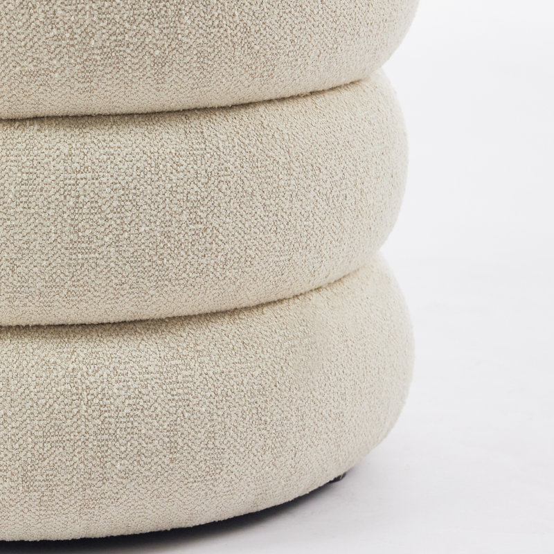 Repose-pieds rond avec rangement en velours / lin Leiani, Lin beige