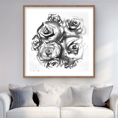 Ensemble de roses abstraites - imprimé mat noir et blanc encadré