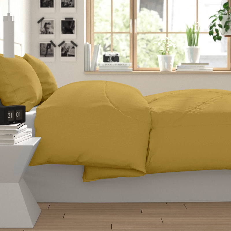 MATTIE Microfiber Comforter Set, Yellow, Full/Queen Comforter + 2 Standard Shams