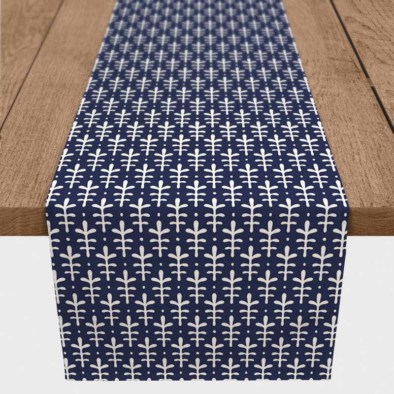 Chemin de table en losanges pointillé Nalston, Bleu marine, 72 po x 16 po, Floral