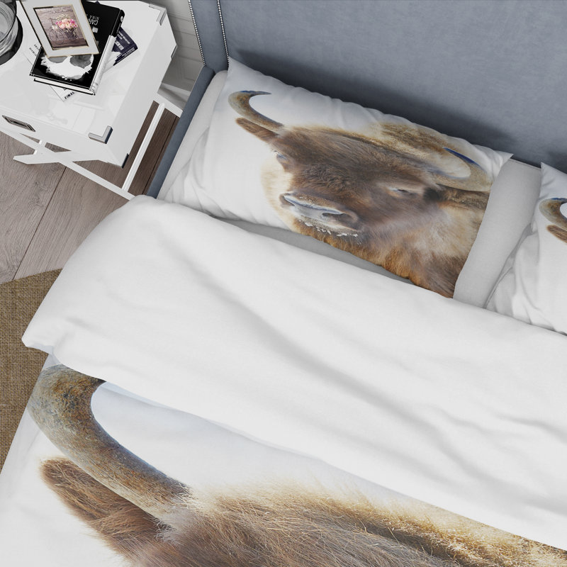 Portrait of Wild Bison - Ensemble de housse de couette Farmhouse - Microfibre de polyester