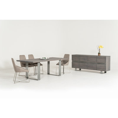 Perry Oak Solid Wood Top Metal Base Dining Table