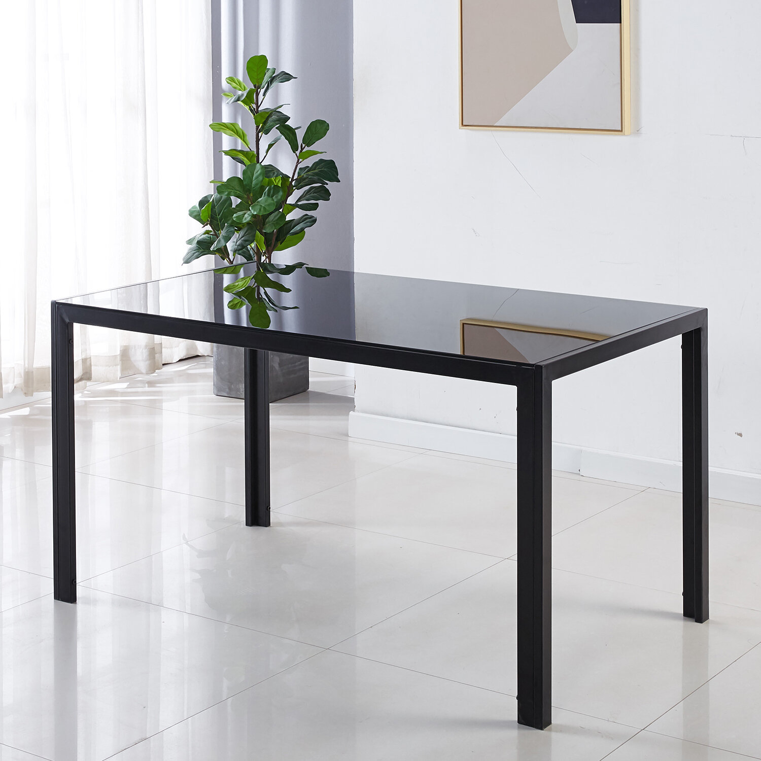 Ebern Designs Javonia Glass Top Metal Base Dining Table | Wayfair