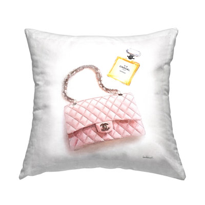 Stupell Industries Trendy Pink Glam Fashion Purse Perfume Printed Throw Pillow by Amanda Greenwood
