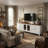 90.6" Modern Farmhouse TV Stand With Glass Doors, Drawers & Adjustable Shelves