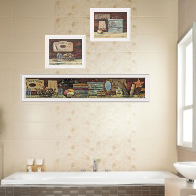 «Country Bath II», ensemble de 3 encadrements de vignettes pour le salon et la maison par Pam Britton