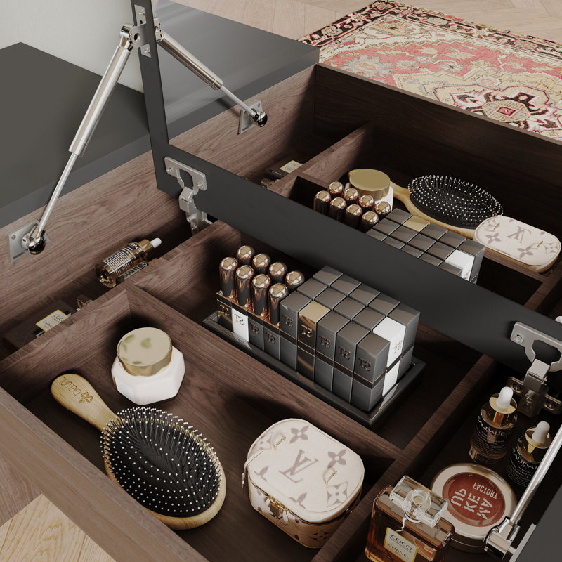 Carmavy Extendable Vanity Makeup Table Home Office Desk with Flip-Top Makeup Mirror and 6 Storage Drawers