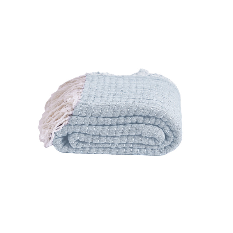 Jeté en fibre de coton Kantha, Sky Blue