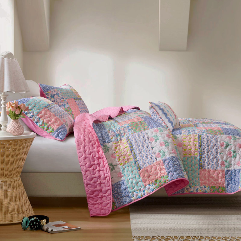 4-Piece Full/Queen 4pcs Quilt Set,Pink