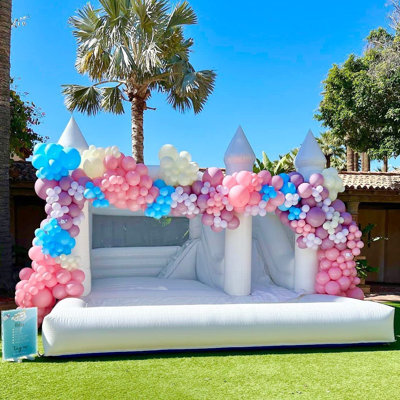 15' x 13' Commercial  PVC White Bounce House with Slide and Blower