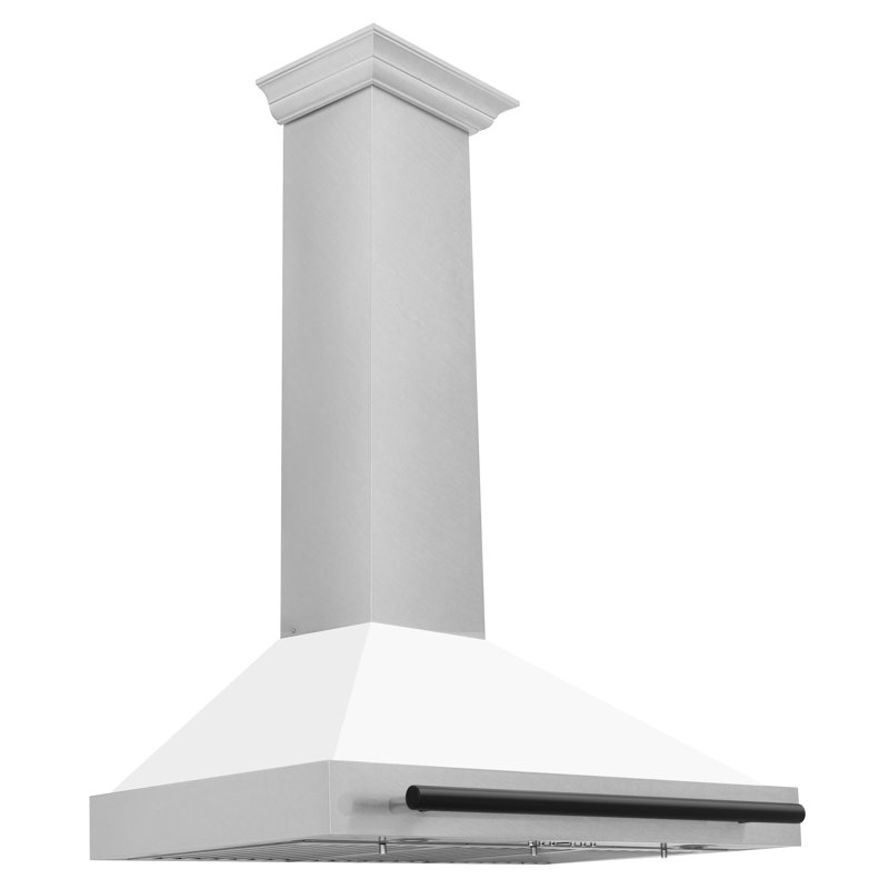 36" 400 CFM Ducted Wall Mount Range Hood, White Matte/Matte Black