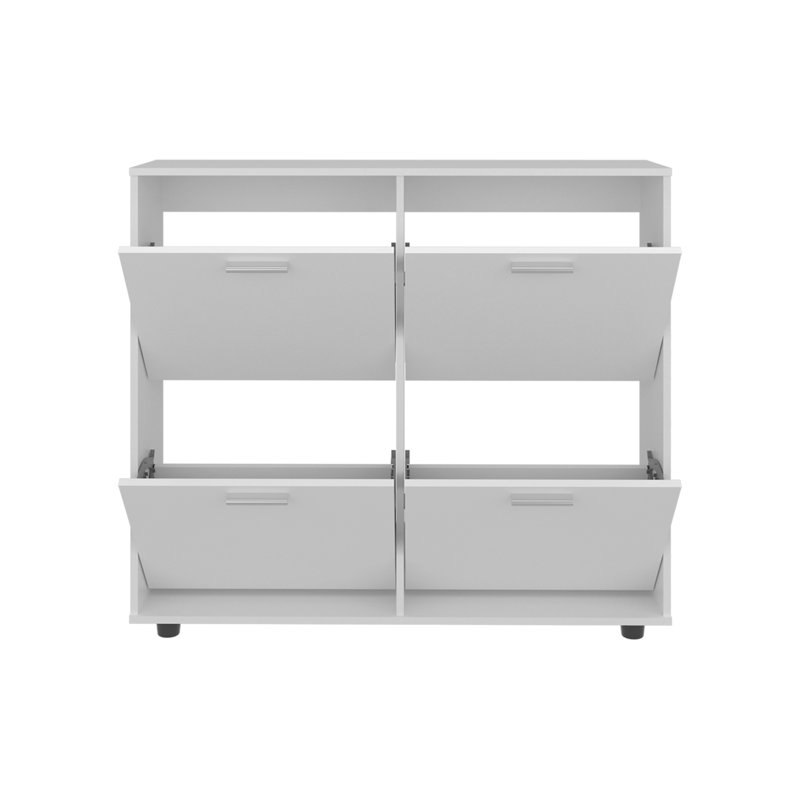 Range-chaussures, 4 portes, 4 tablettes, 4 pieds, blanc