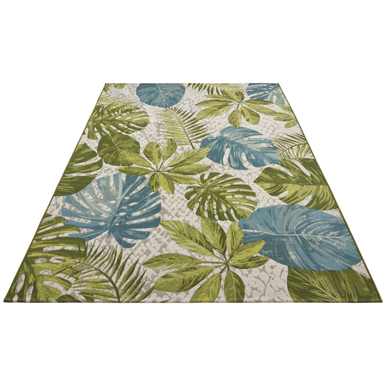 Leaves Turquoise/Green Indoor/Outdoor Rug