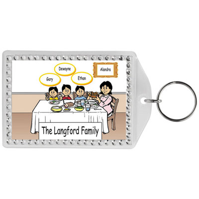 Personalized Name That Toon Family Dinner -  Single Mom 3 boys Rhinestone Bordered Key Chain