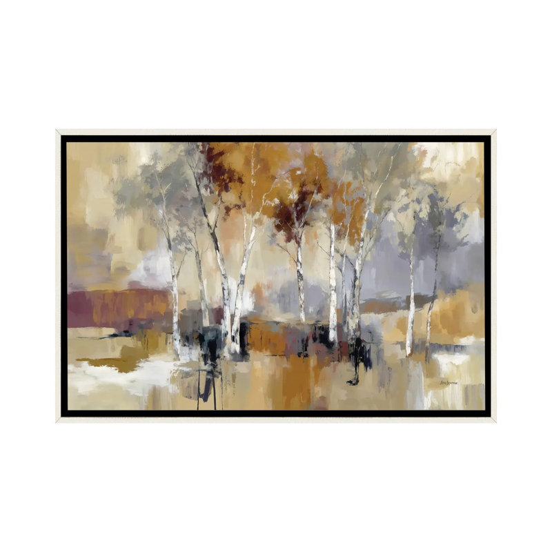 Forêt de bouleaux avec des tons chauds de terre - reproduction d'art murale - toile tendue, 32 po x 48 po, Toile avec cadre
