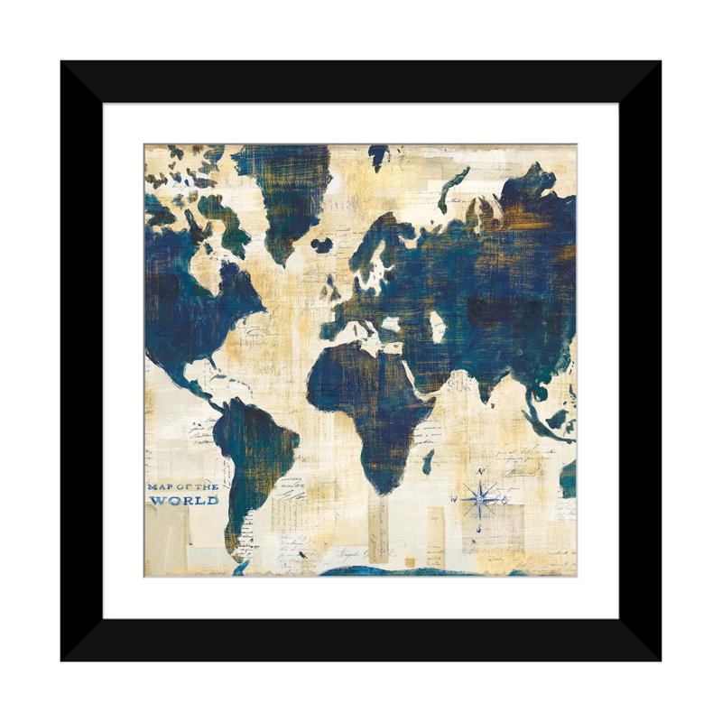 « square map collage square », impression sur toile, H 16 po x l 16 po x P 1 po, Papier avec cadre noir, Blanc