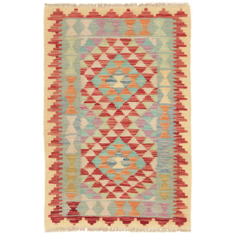 Rectangle 60 cm x 90 cm Geometric Wool Hand Woven Kilim