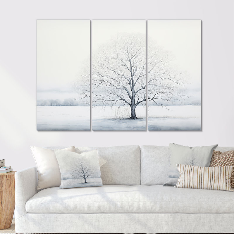 Winters Tree Minimalisme II - Ensemble de décoration murale arbre, Toile tendue, H 40 po x l 60 po x P 1 po