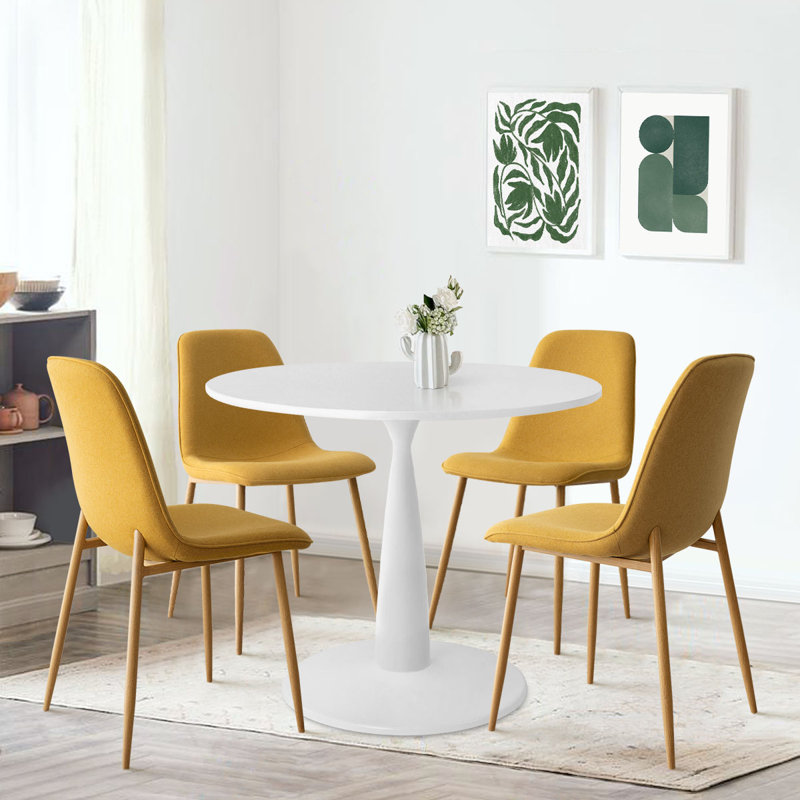 Ensemble de salle à manger 4 personnes avec table ronde Folmar, Jaune