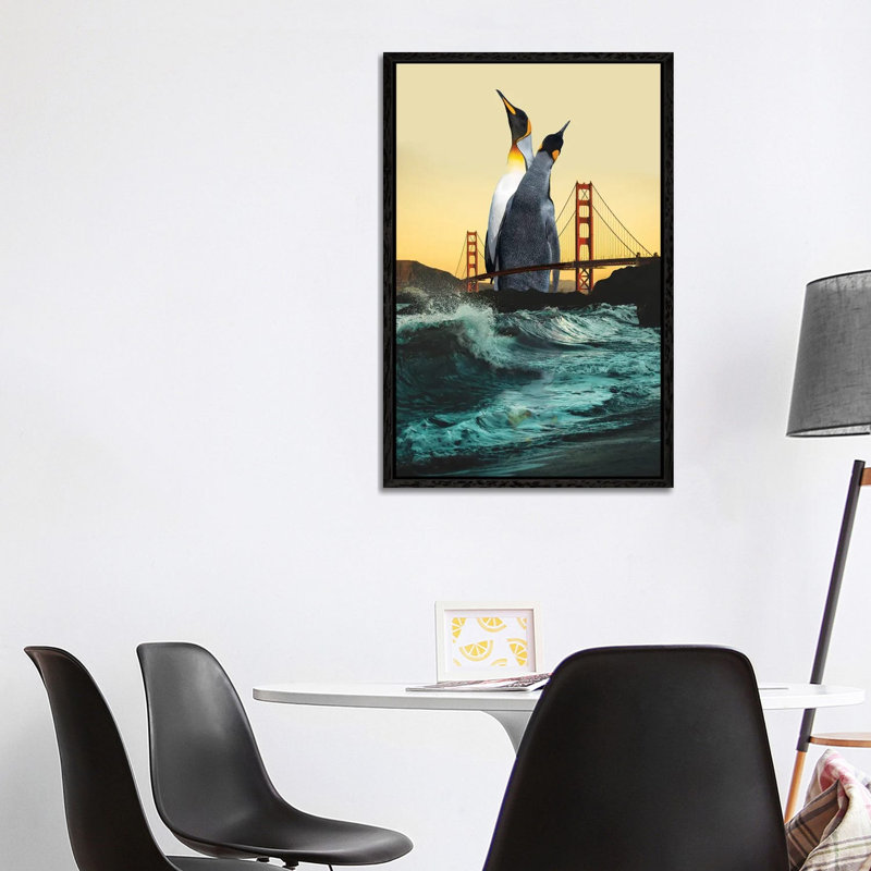 Golden Penguins by David Loblaw - Print on Canvas, Black Framed, 101.6 cm H x 66.04 cm W