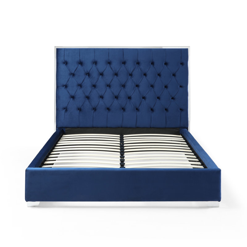 Lotman Velvet Upholstered With Silver Frame, Blue, King