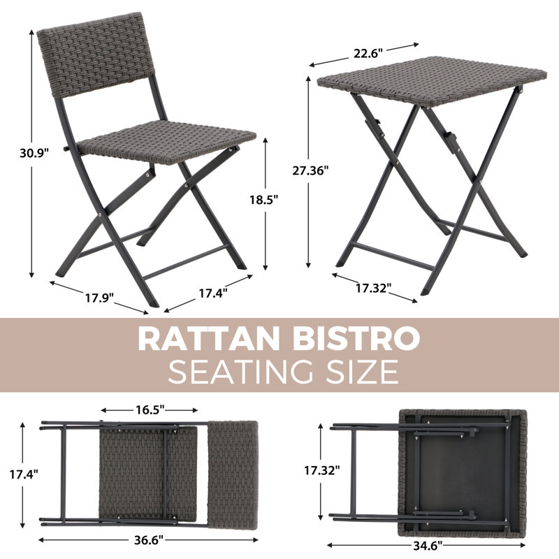 Teree 2 - Person Wicker Patio Dining Set with Square Table, Dark Gray Rattan