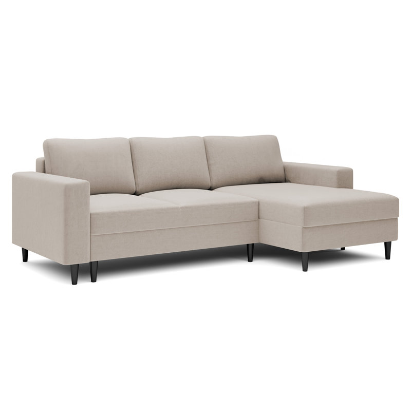 Ajten 3 Seater Velvet Sofa Bed, Right Hand Facing, Beige