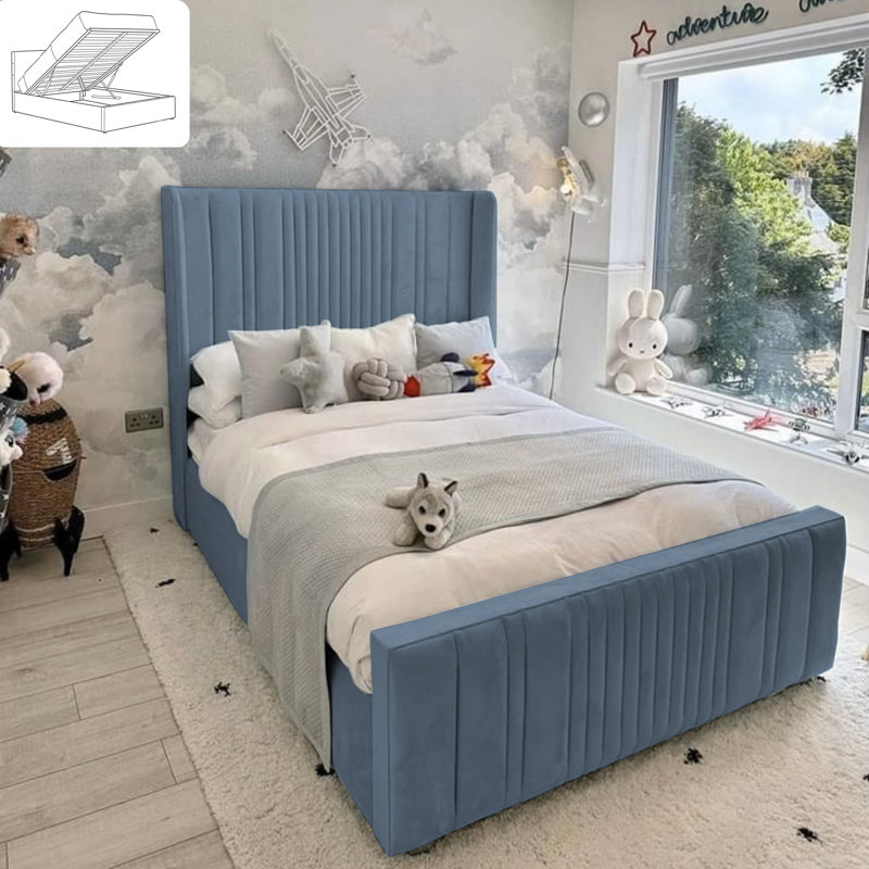 Theseus Bed - Wingback Ottoman Storage with Plush Velvet Gas Lift and Headboard, Steel