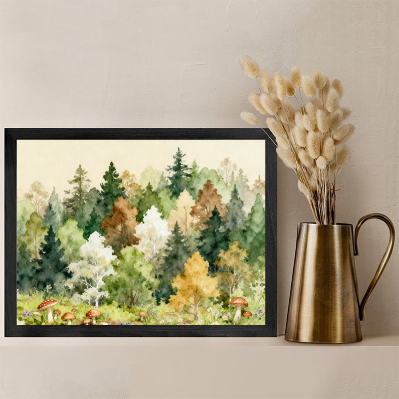 Art encadré noir, pin de Noël rétro, reproduction d'art de style aquarelle, H 9 po x l 11 po
